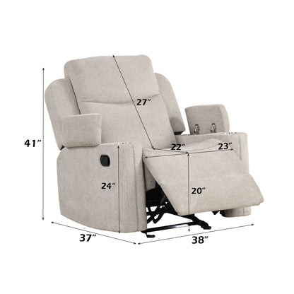 Galya Motion Glider Recliner pair in light gray fabric on a shared glider base on Tampa Home & Garden Store