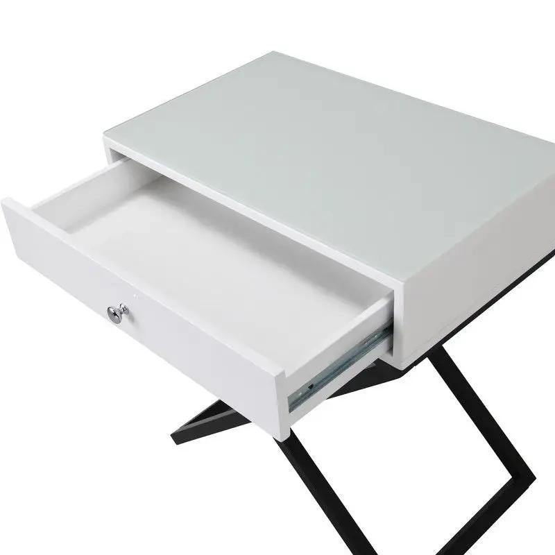 Koda end side table with glass top, white drawer, black cross base by Unique Piece Furniture on Tampa Home & Garden Store