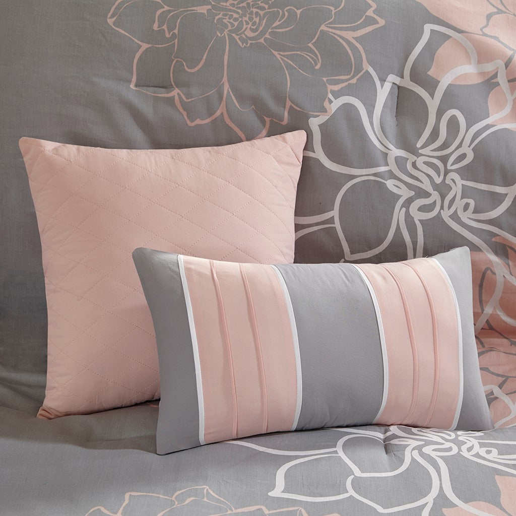 Madison Park Floral Cotton Sateen Comforter Ensemble by HouseOfZazla on gray bedding with pink on Tampa Home & Garden Store