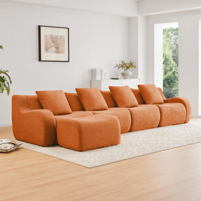 L-Shaped 4-Seat Boneless Sofa in orange textured plush fabric by HouseOfZazla on Tampa Home & Garden Store