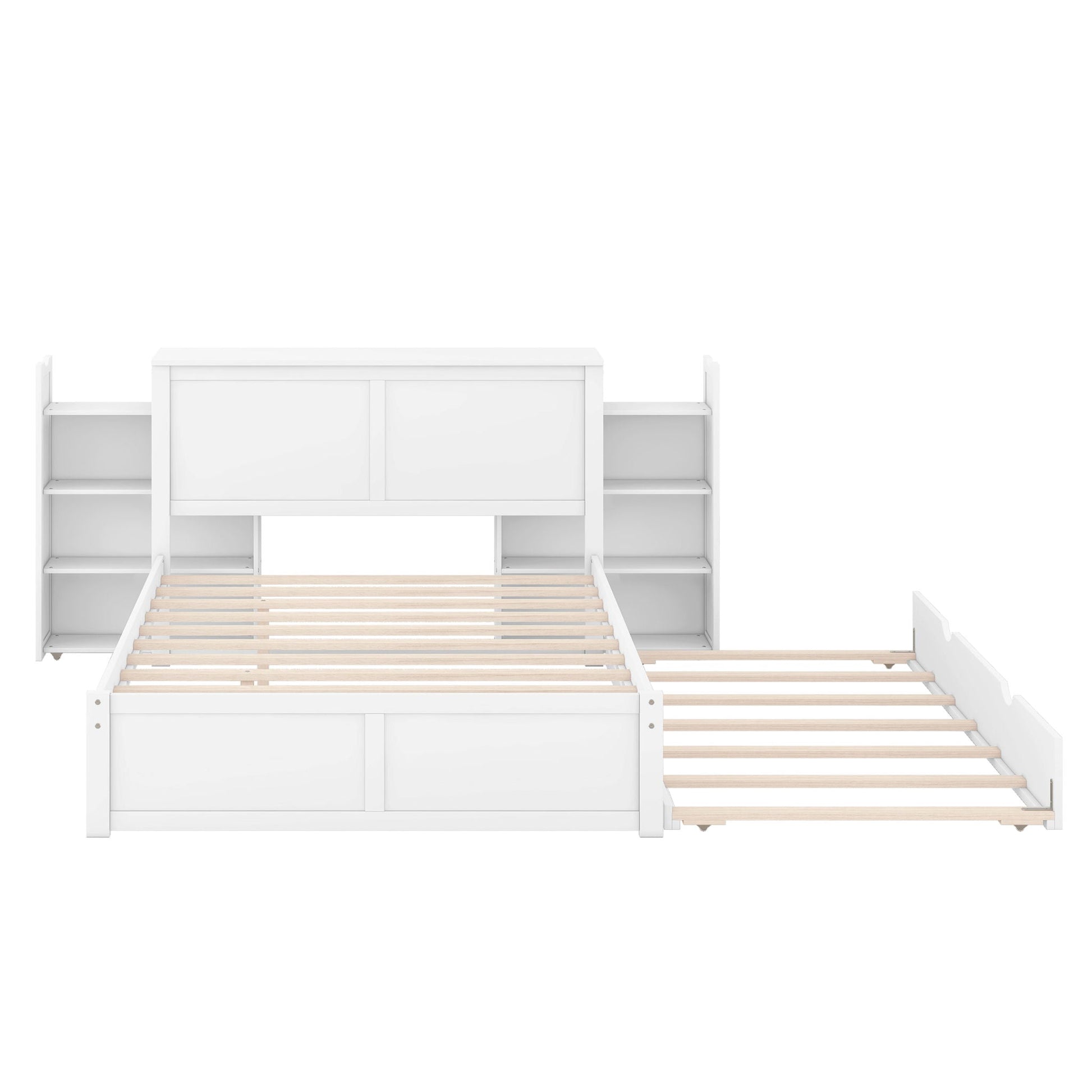 Storage platform bed with pull-out shelves and trundle by HouseOfZazla, white finish on Tampa Home & Garden Store