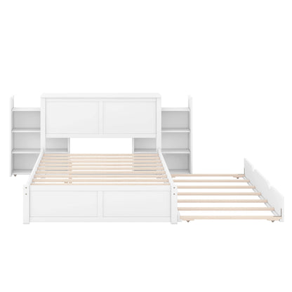 Storage platform bed with pull-out shelves and trundle by HouseOfZazla, white finish on Tampa Home & Garden Store
