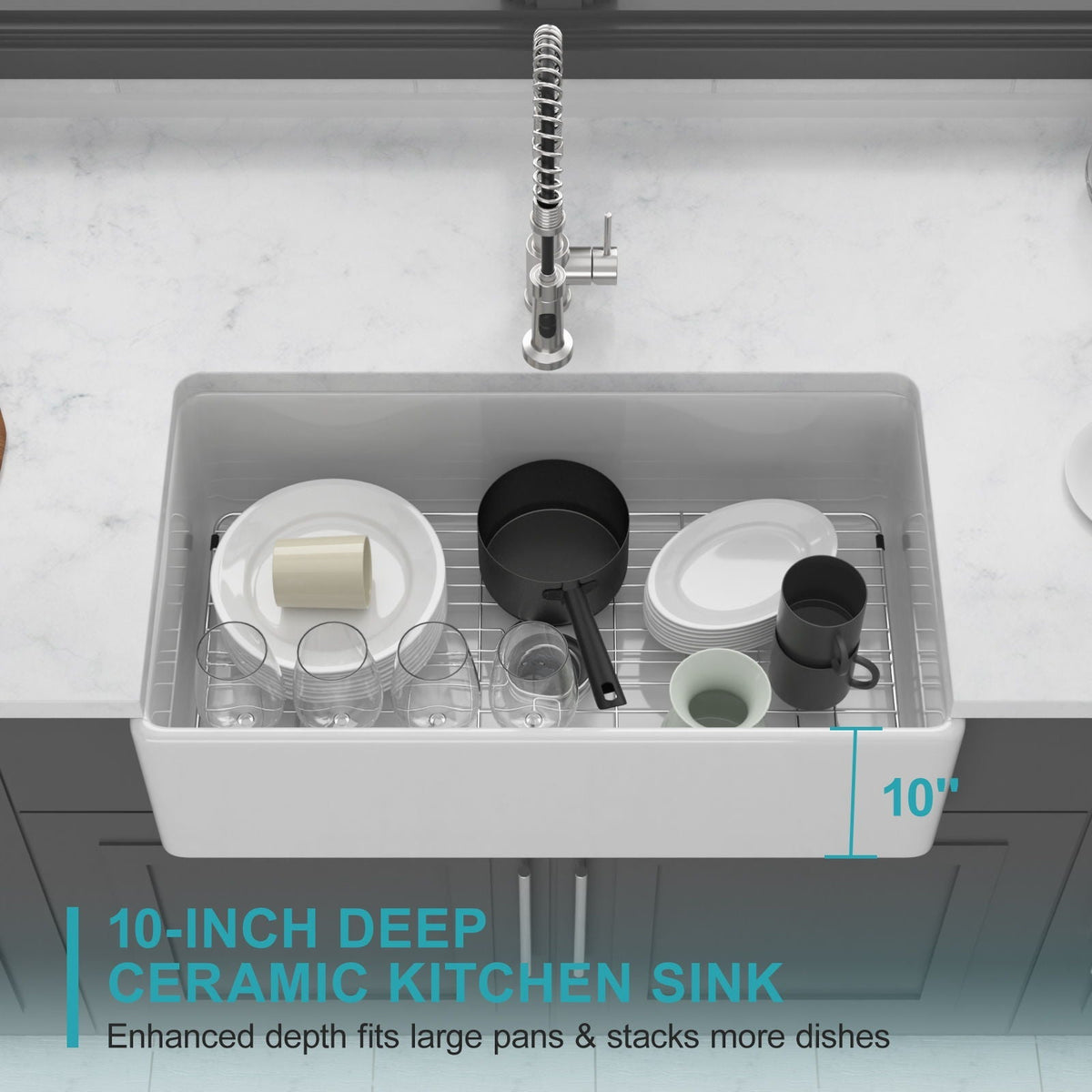 Apron-front ceramic kitchen sink by HouseOfZazla, white single bowl with ribbed finishes on Tampa Home & Garden Store