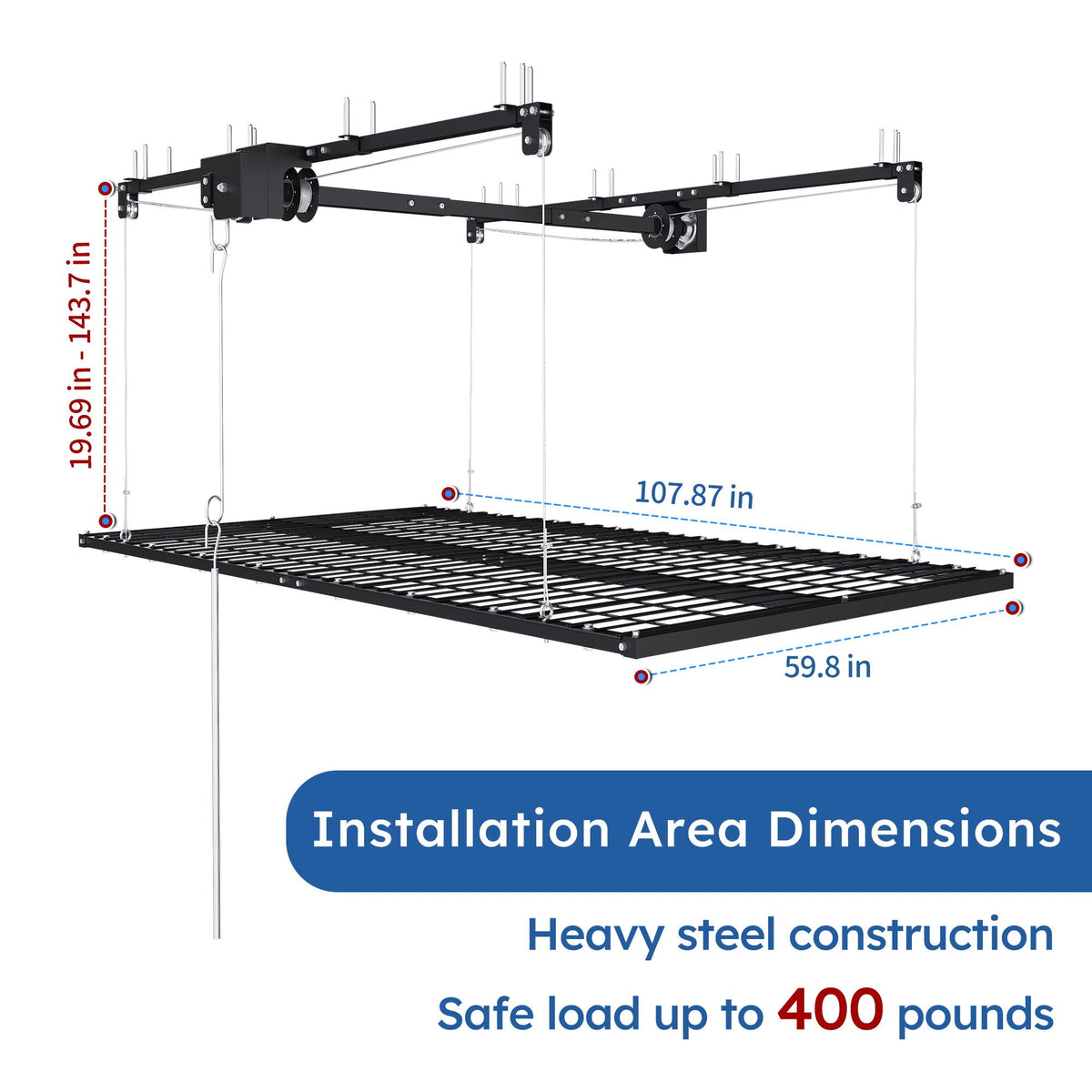 Overhead garage storage rack with crank system, black finish by HouseOfZazla on Tampa Home & Garden Store