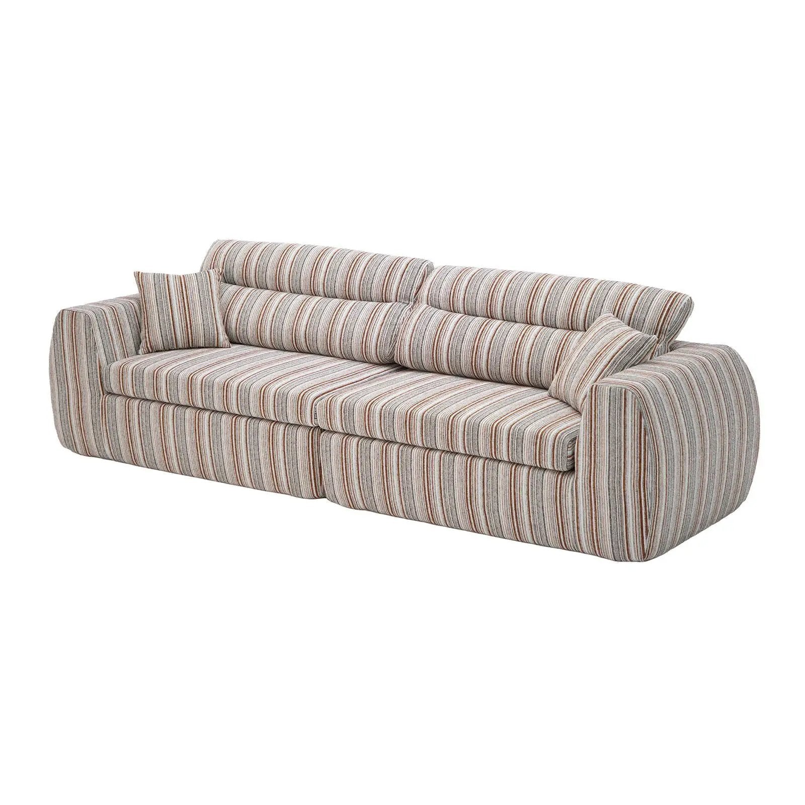 3 seater striped couch with throw pillows beige brown cream by Unique Piece Furniture on Tampa Home & Garden Store