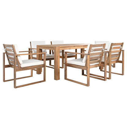 Trexm 7 Piece Acacia Patio Table and 6 Chairs Set