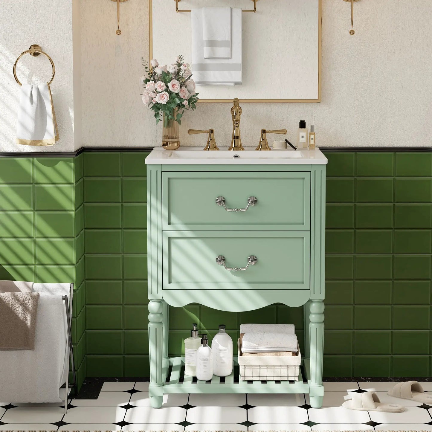 Wave Design Bathroom Vanity with Sink and Drawers