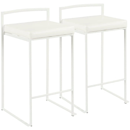 Fuji stackable counter stool set, white metal frame with cushions, 2 stools by Unique Piece Furniture on Tampa Home & Garden Store