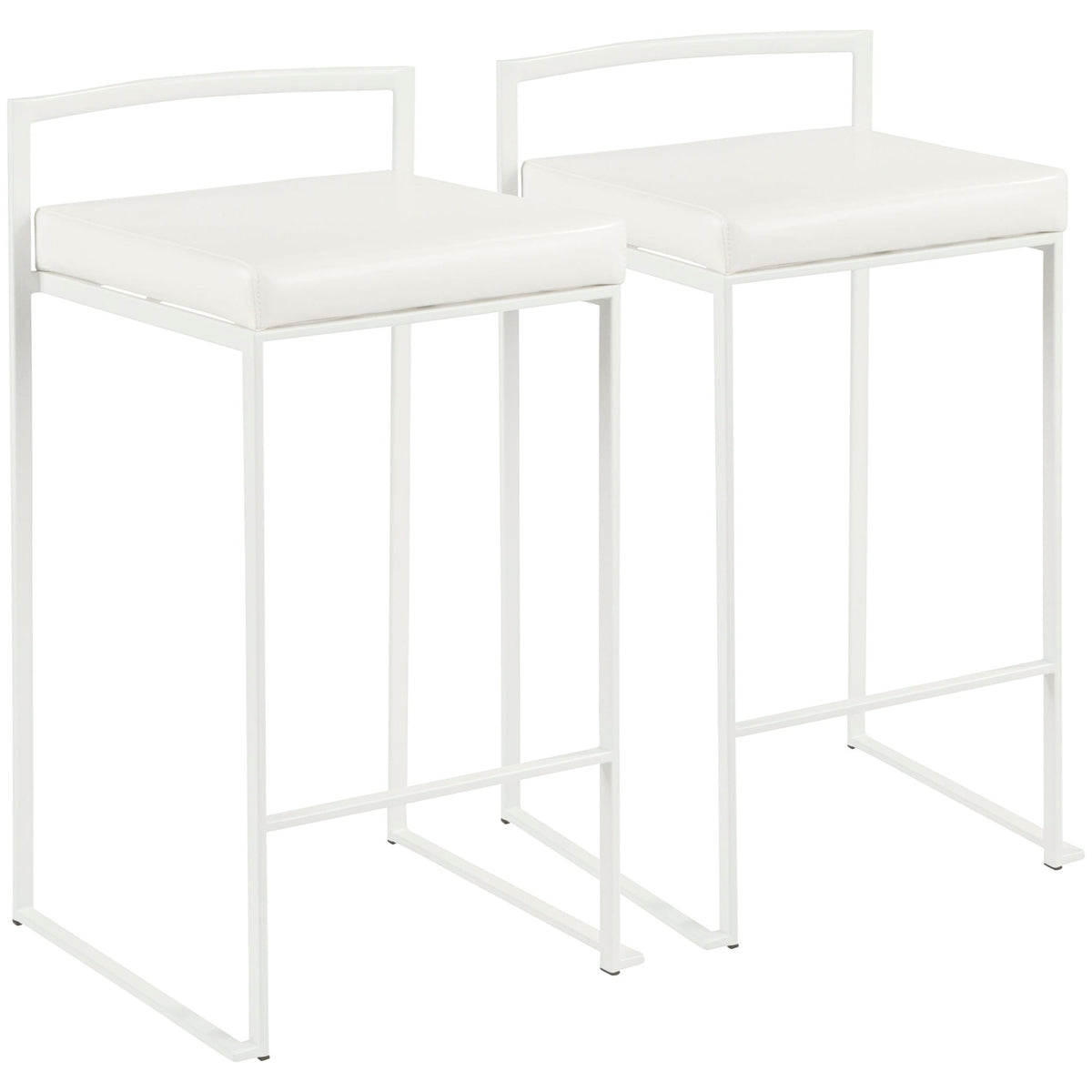 Stackable counter stool with padded white seat and backrest, white metal frame, 2-pack on Tampa Home & Garden Store