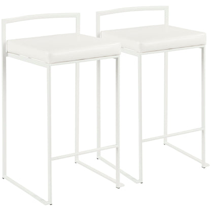 Stackable counter stool with padded white seat and backrest, white metal frame, 2-pack on Tampa Home & Garden Store