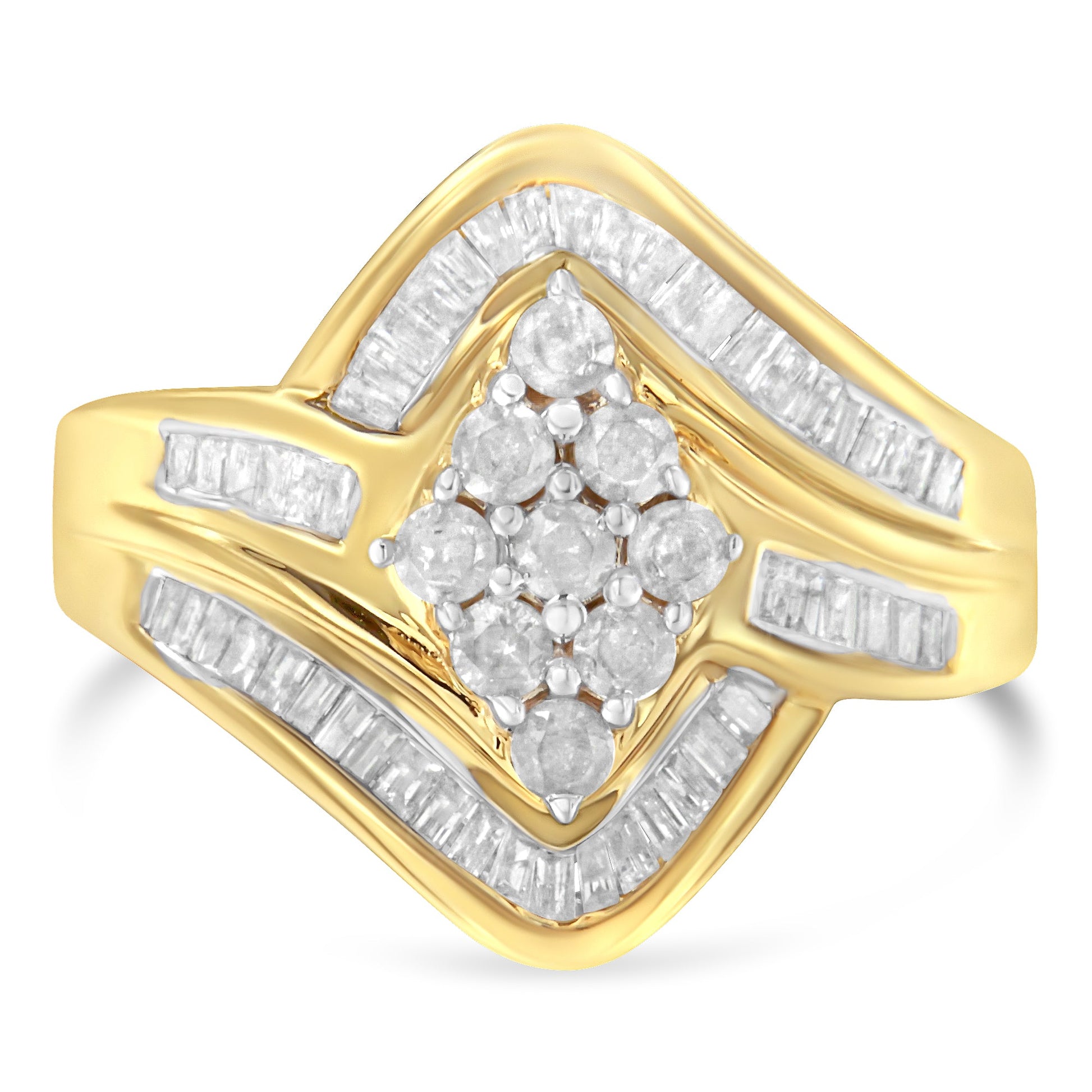 Diamond bypass cluster ring in 10K yellow gold over silver, 1 Cttw, I2-I3 clarity, size 6 on Tampa Home & Garden Store