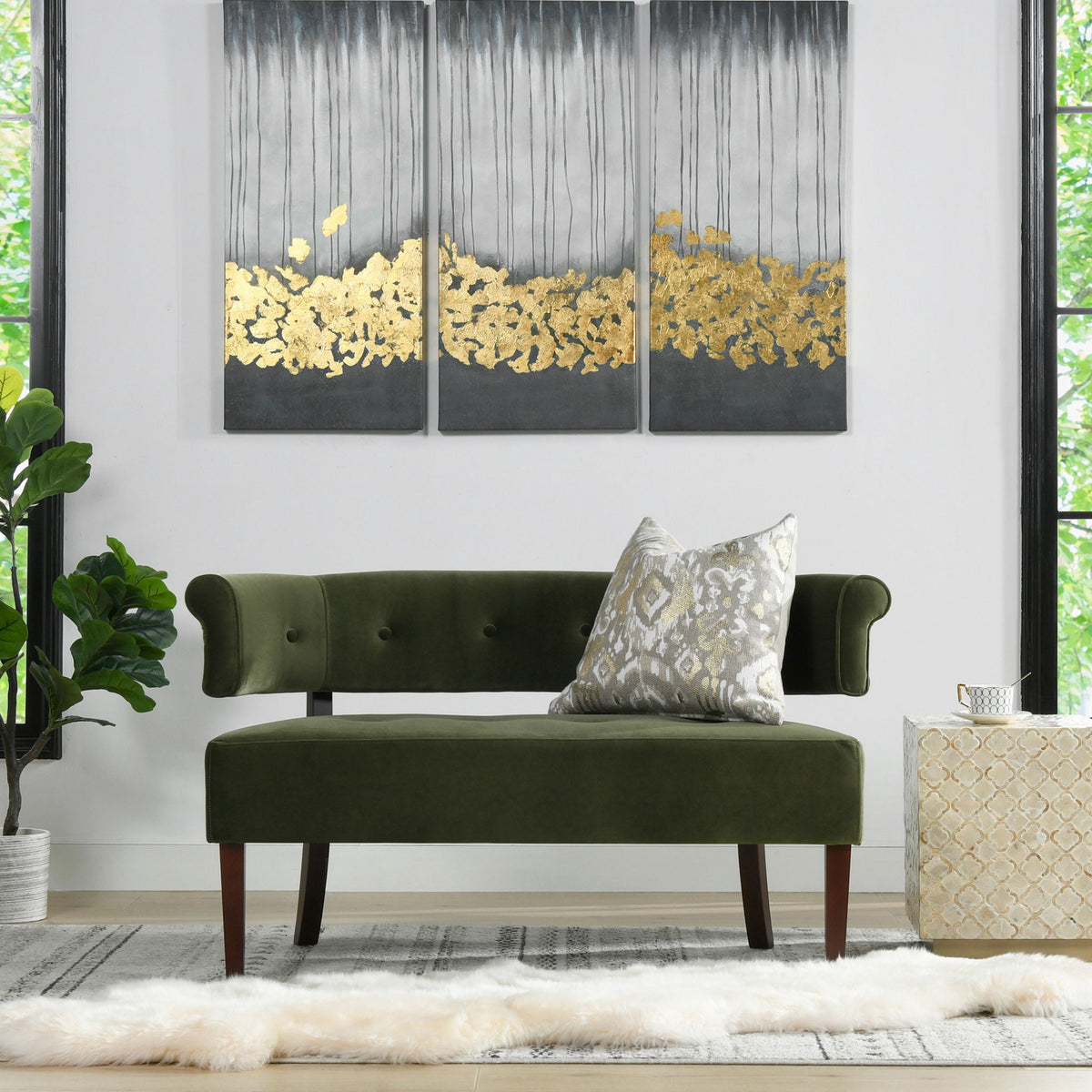 Jared Versatile Roll Arm Tufted Bench Settee in green velvet by HouseOfZazla on Tampa Home & Garden Store