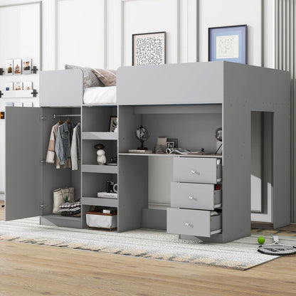 Loft bed with built-in wardrobe, desk, shelves and drawers in gray by HouseOfZazla on Tampa Home & Garden Store