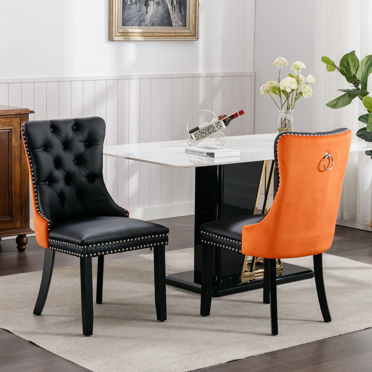Nikki Modern Upholstered Dining Chair Set of 2 black and orange accent chairs HouseOfZazla on Tampa Home & Garden Store