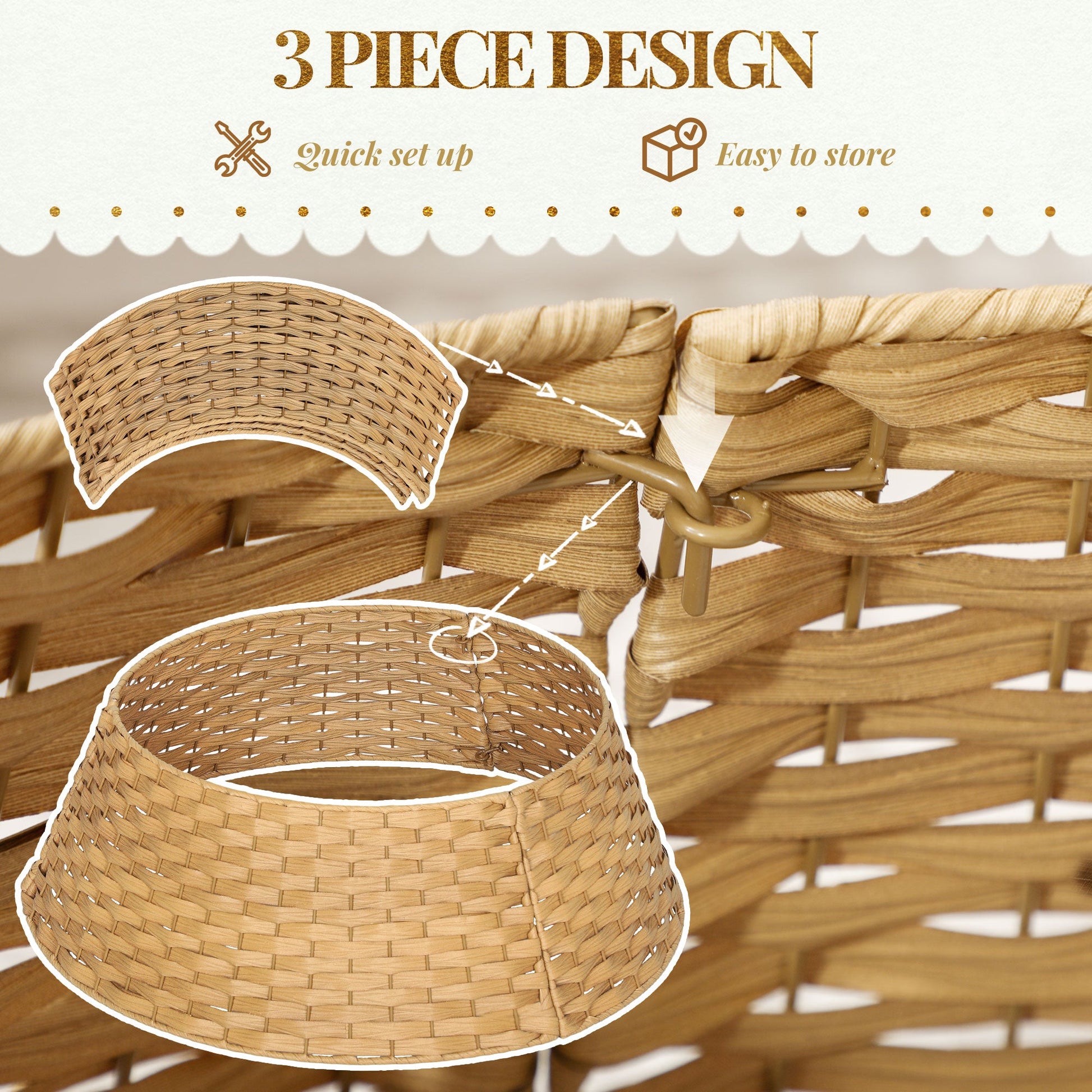 Plastic woven circular Christmas tree collar, rustic brown wicker texture on Tampa Home & Garden Store