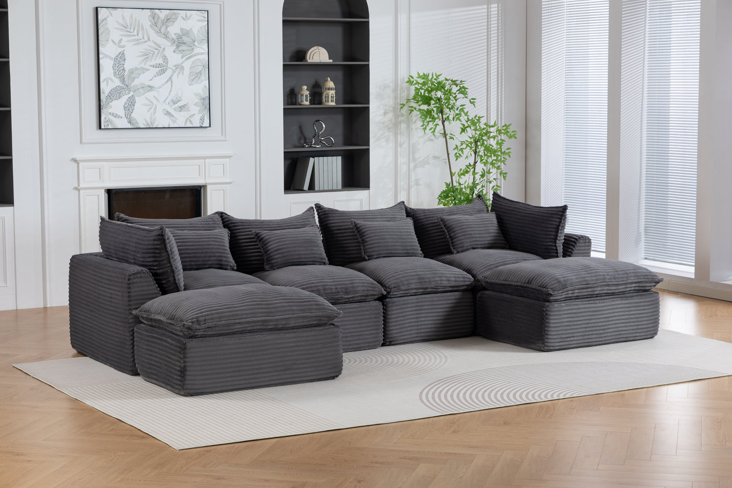 129.8W Cloud Couch Oversized Modular Sectional Sofa in gray ribbed upholstery on Tampa Home & Garden Store