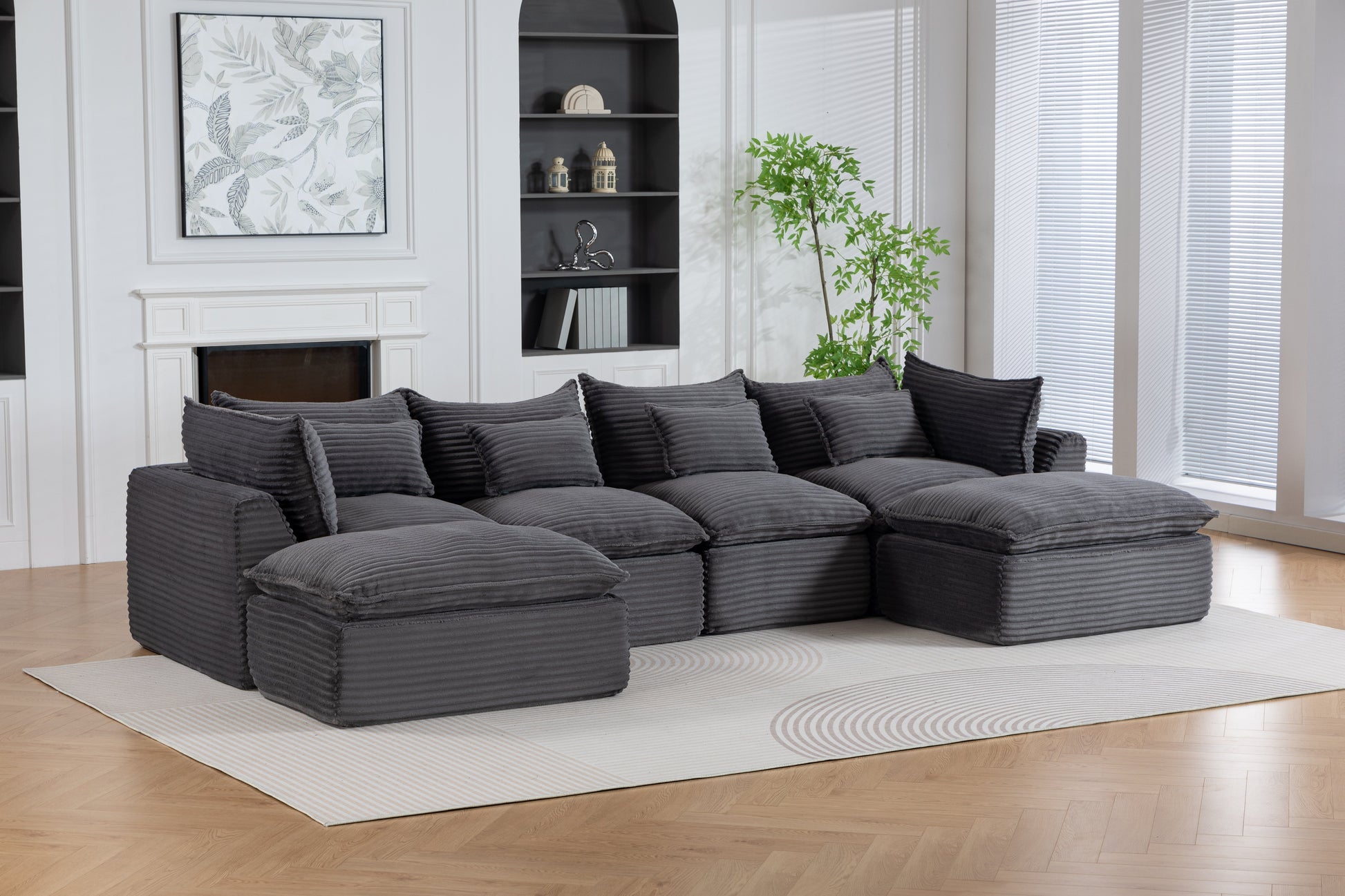 129.8W Cloud Couch Oversized Modular Sectional Sofa in gray ribbed upholstery on Tampa Home & Garden Store