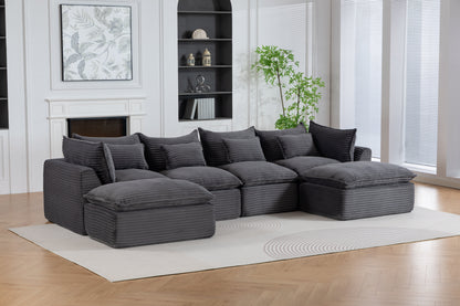 129.8W Cloud Couch Oversized Modular Sectional Sofa in gray ribbed upholstery on Tampa Home & Garden Store