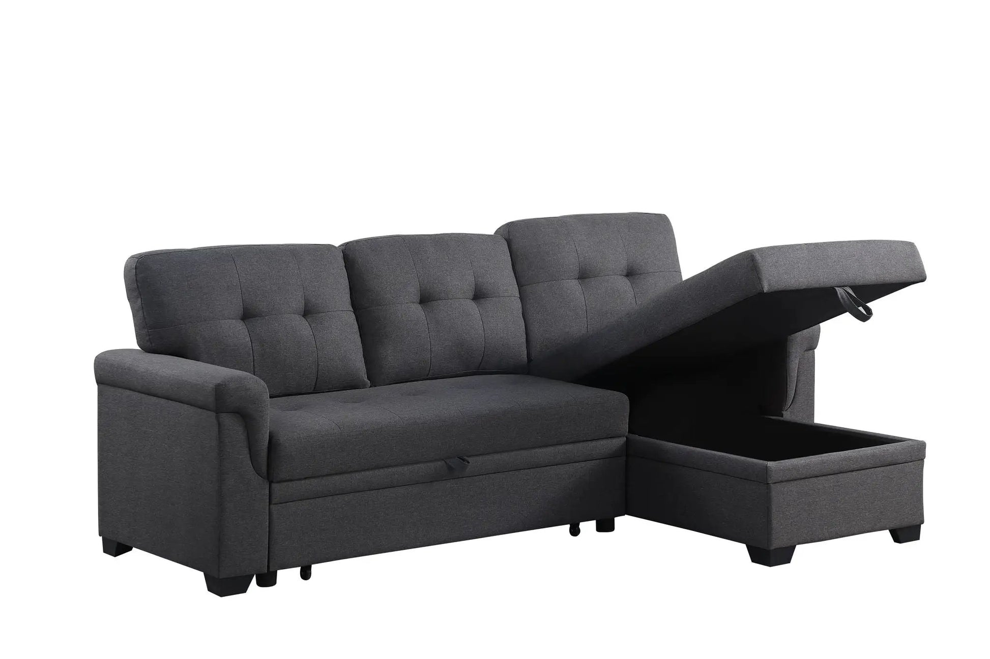 Lucca reversible sleeper sectional sofa with storage chaise in dark gray fabric on Tampa Home & Garden Store