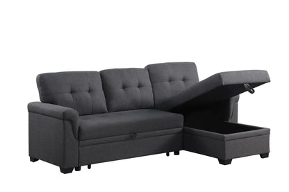 Lucca reversible sleeper sectional sofa with storage chaise in dark gray fabric on Tampa Home & Garden Store