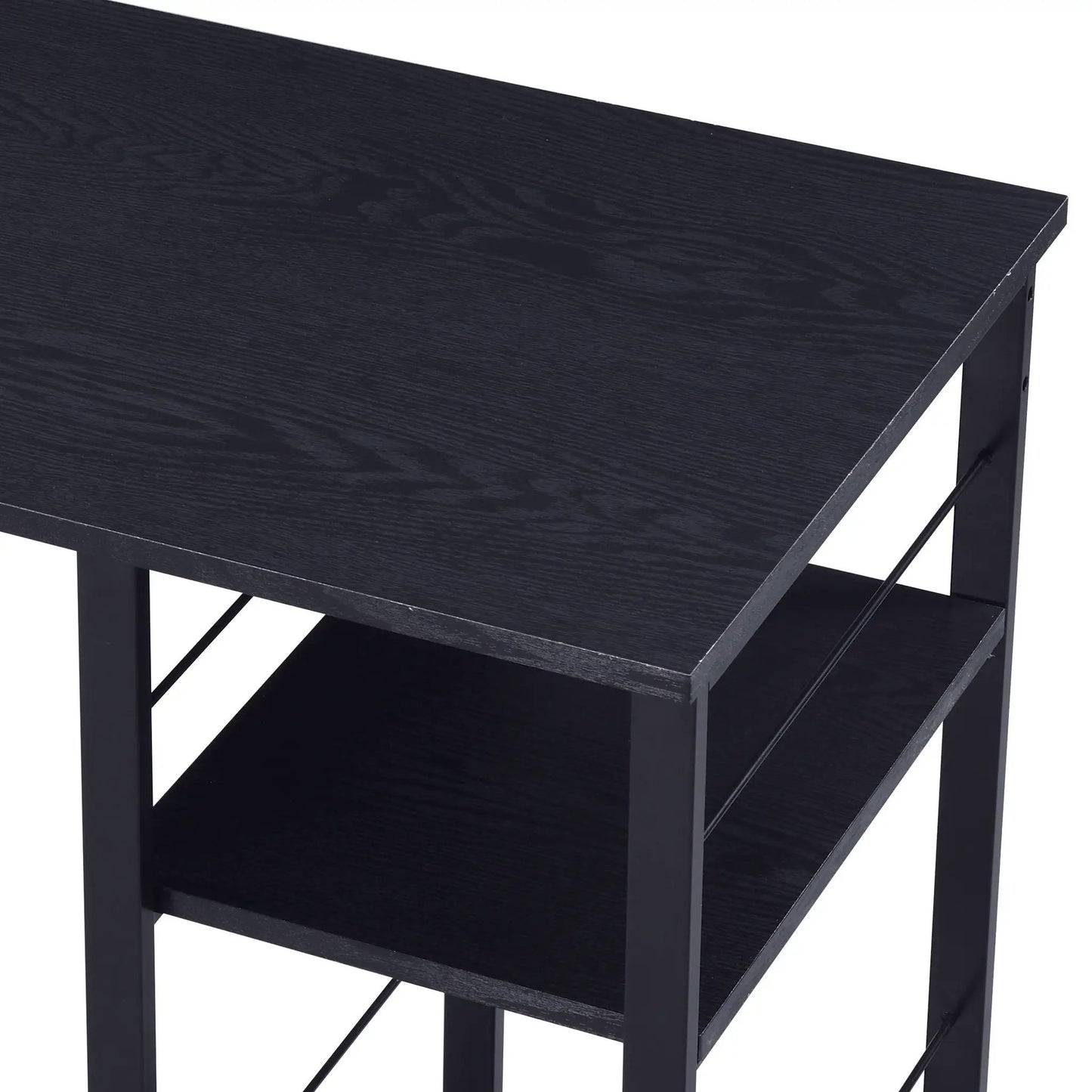 Vadna Writing Desk black wood finish with open shelving and metal frame by Unique Piece Furniture on Tampa Home & Garden Store