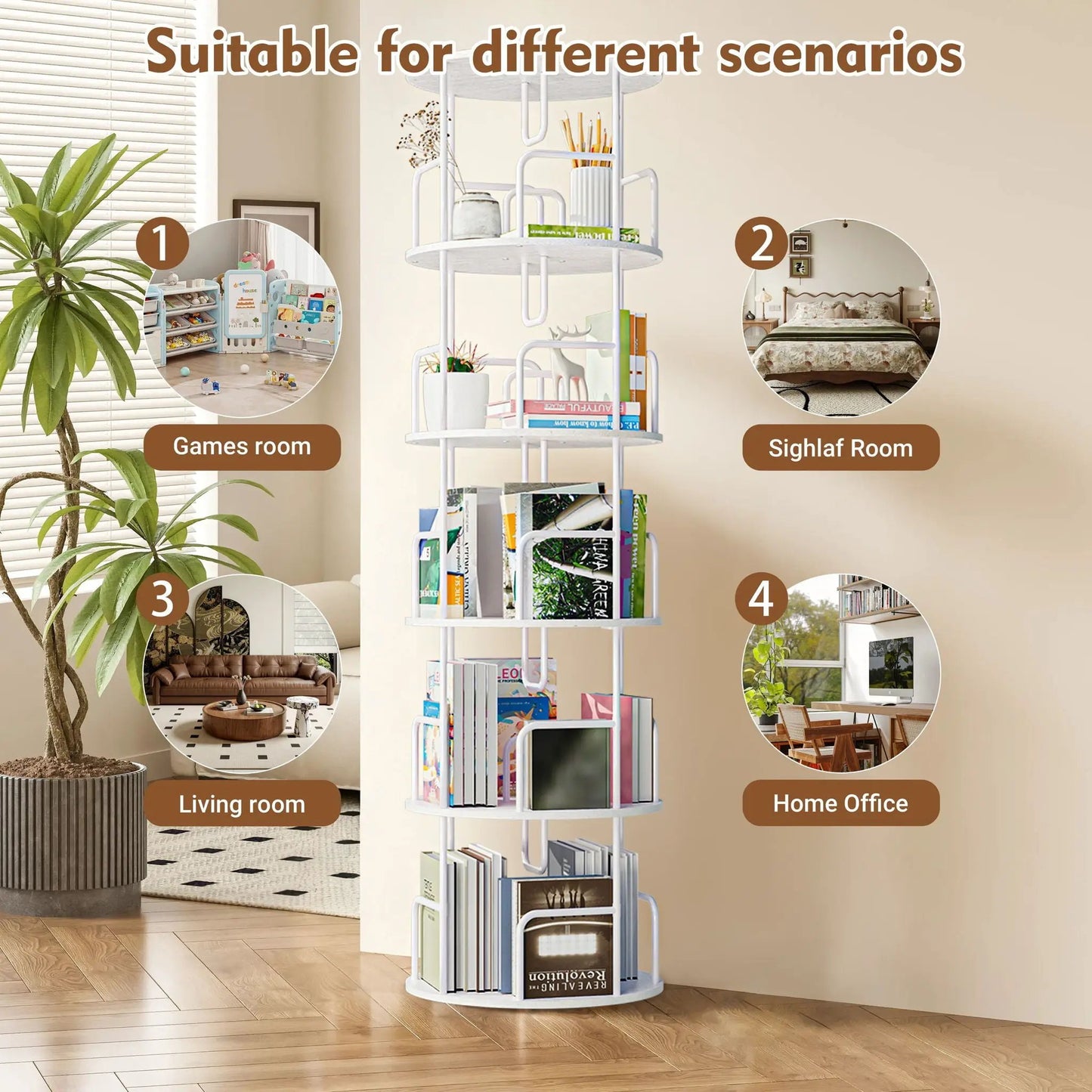 Rotating Bookshelf Tower 5 Tier Spinning Shelf