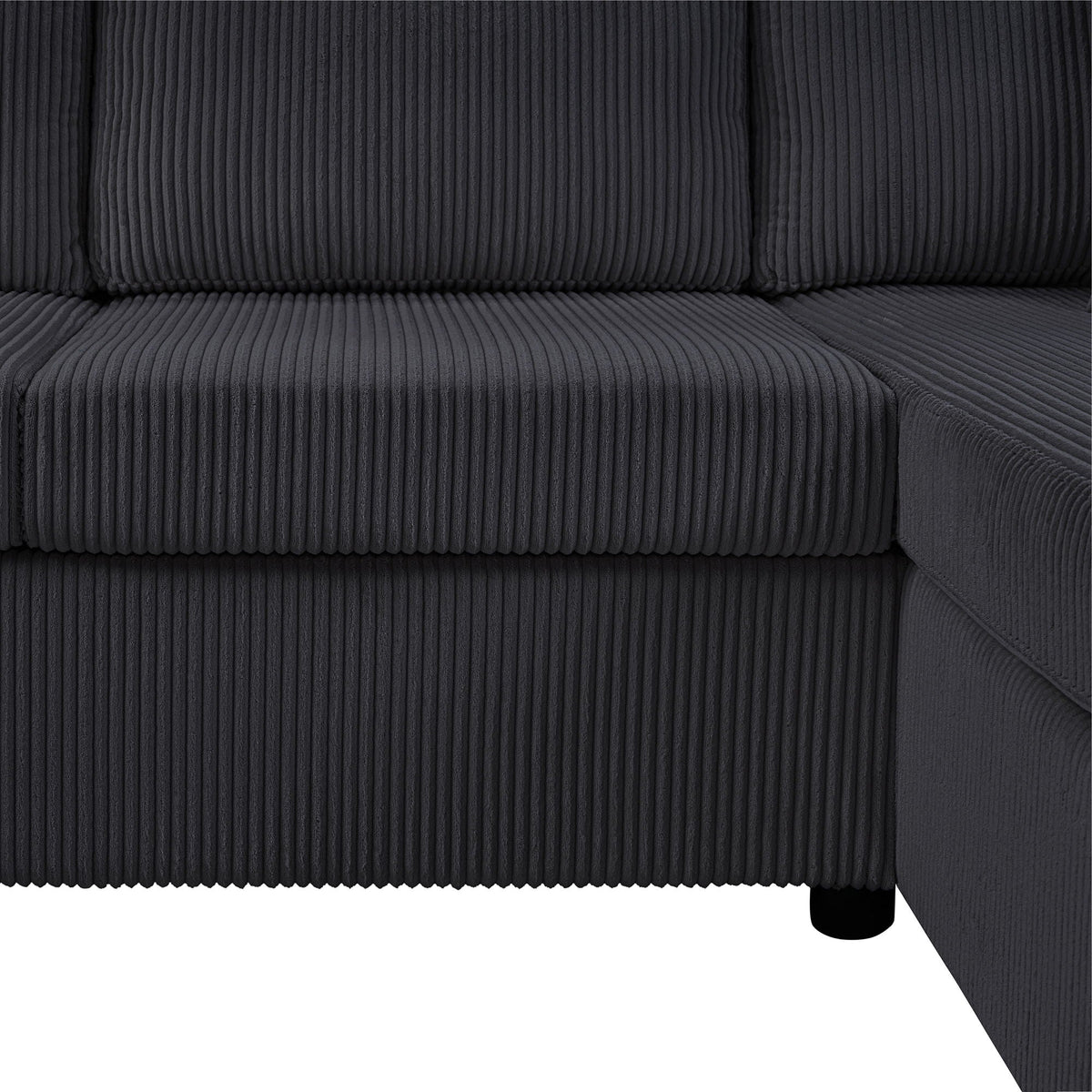 Oversized sectional sofa with chaise in charcoal corduroy upholstery and three cushions on Tampa Home & Garden Store