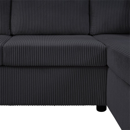 Oversized sectional sofa with chaise in charcoal corduroy upholstery and three cushions on Tampa Home & Garden Store