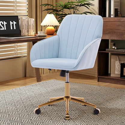 Adjustable Ergonomic Swivel Office Chair in blue fabric with gold base on Tampa Home & Garden Store