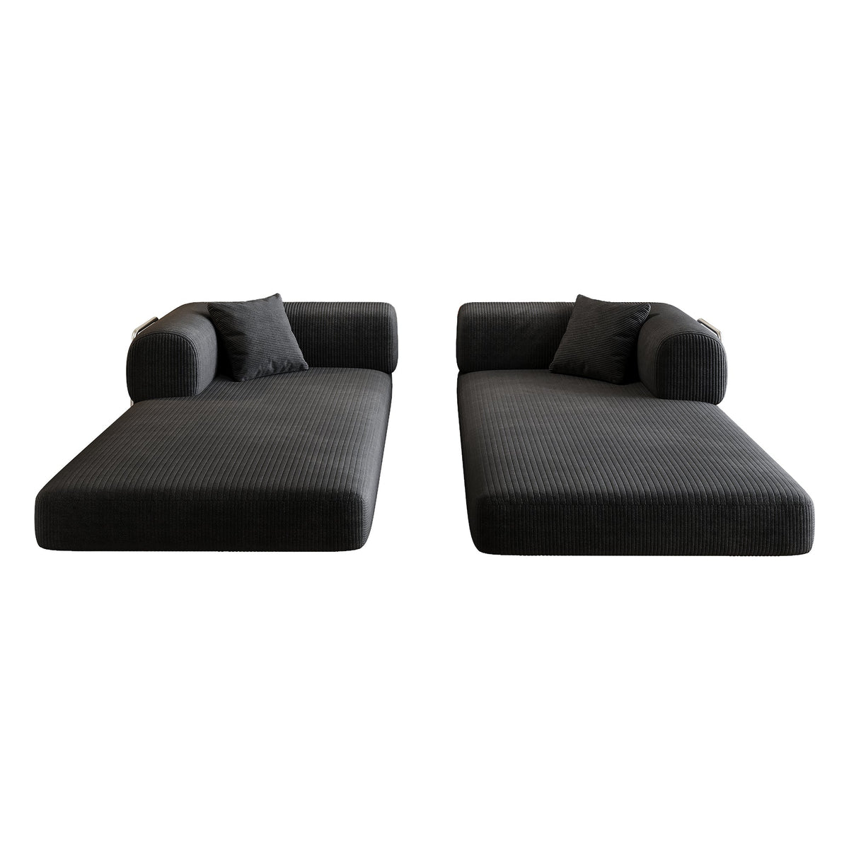 HouseOfZazla corduroy black modular sectional sofa pair with rounded armrests and pillow cushions on Tampa Home & Garden Store