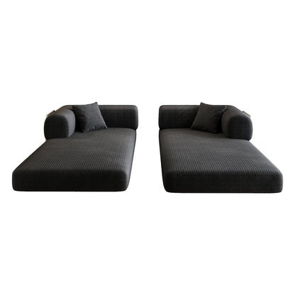 HouseOfZazla corduroy black modular sectional sofa pair with rounded armrests and pillow cushions on Tampa Home & Garden Store