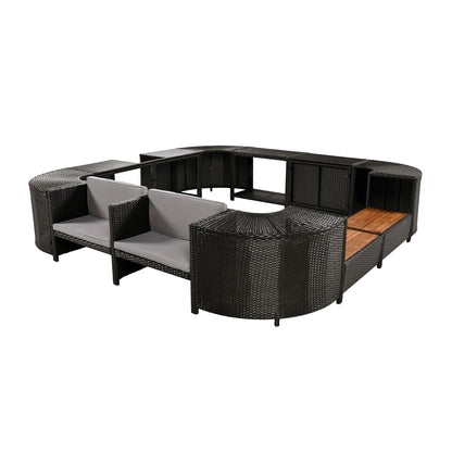 Outdoor Rattan Spa Frame and Modular Storage Seat
