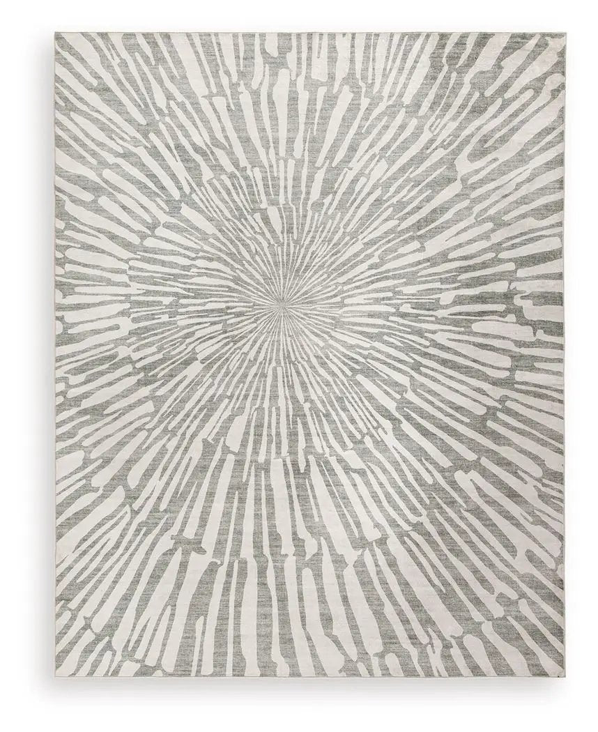 Verland washable rug featuring a gray sunburst pattern by Unique Piece Furniture on Tampa Home & Garden Store