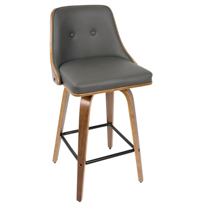 Mid-century modern counter stool with swivel gray faux leather seating wood frame on Tampa Home & Garden Store