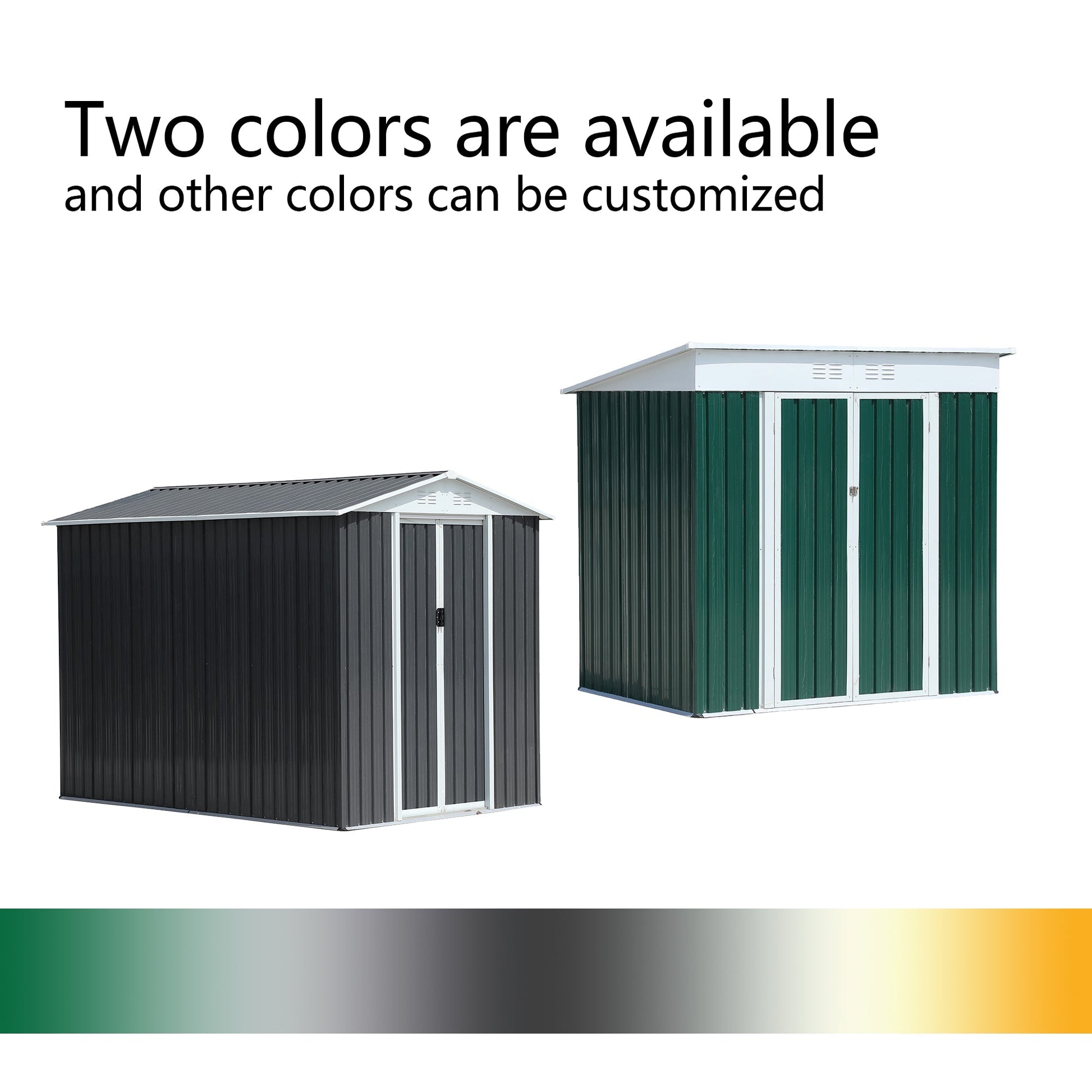 Outdoor storage sheds by HouseOfZazla, 6x4 ft pent-roof metal units in dark gray and green (three sheds) on Tampa Home & Garden Store