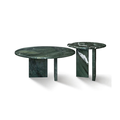 Elegant Coffee Duo Table Set with emerald green marble tops and slender pedestal bases on Tampa Home & Garden Store