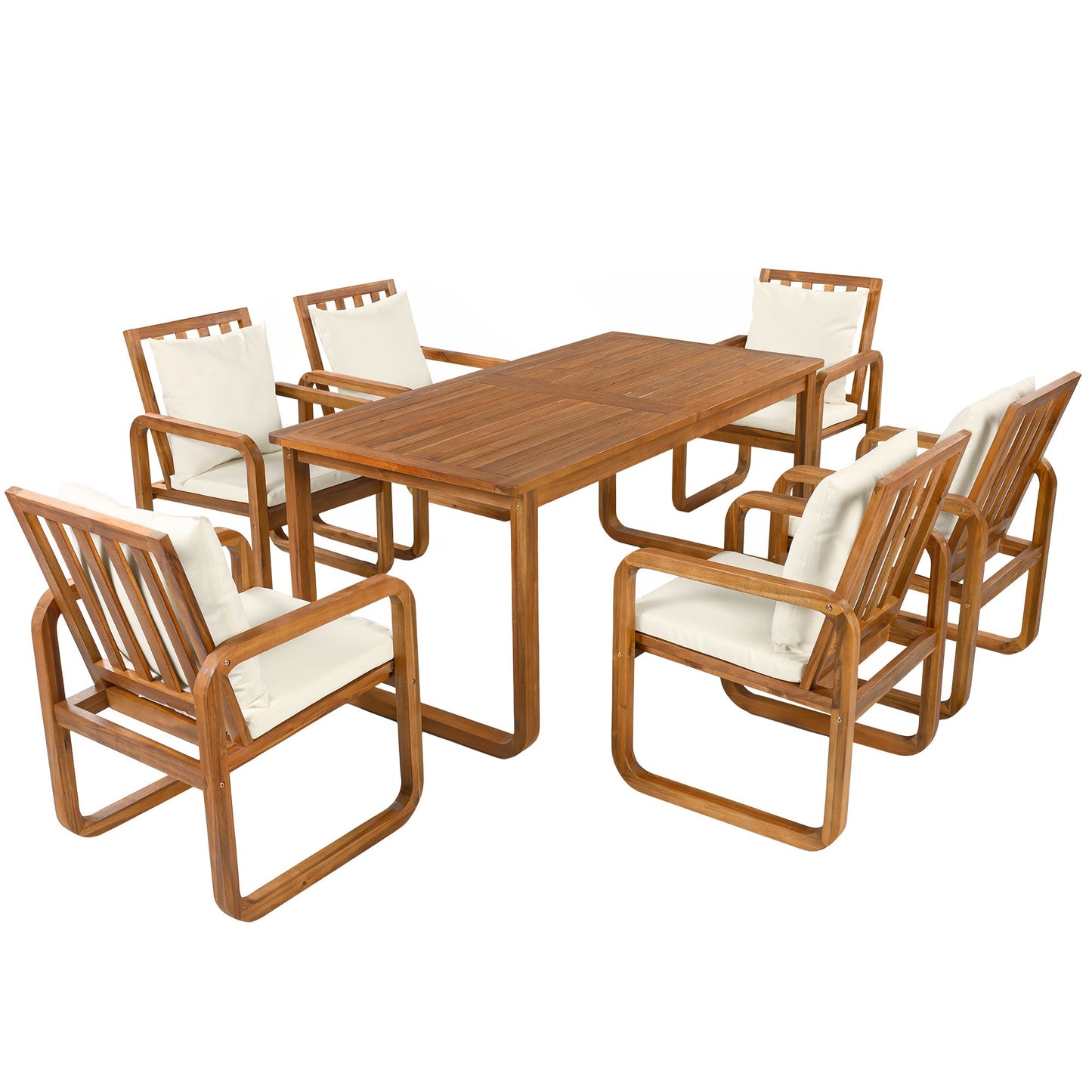 HouseOfZazla 7-piece wooden outdoor patio dining set with cream cushions on Tampa Home & Garden Store