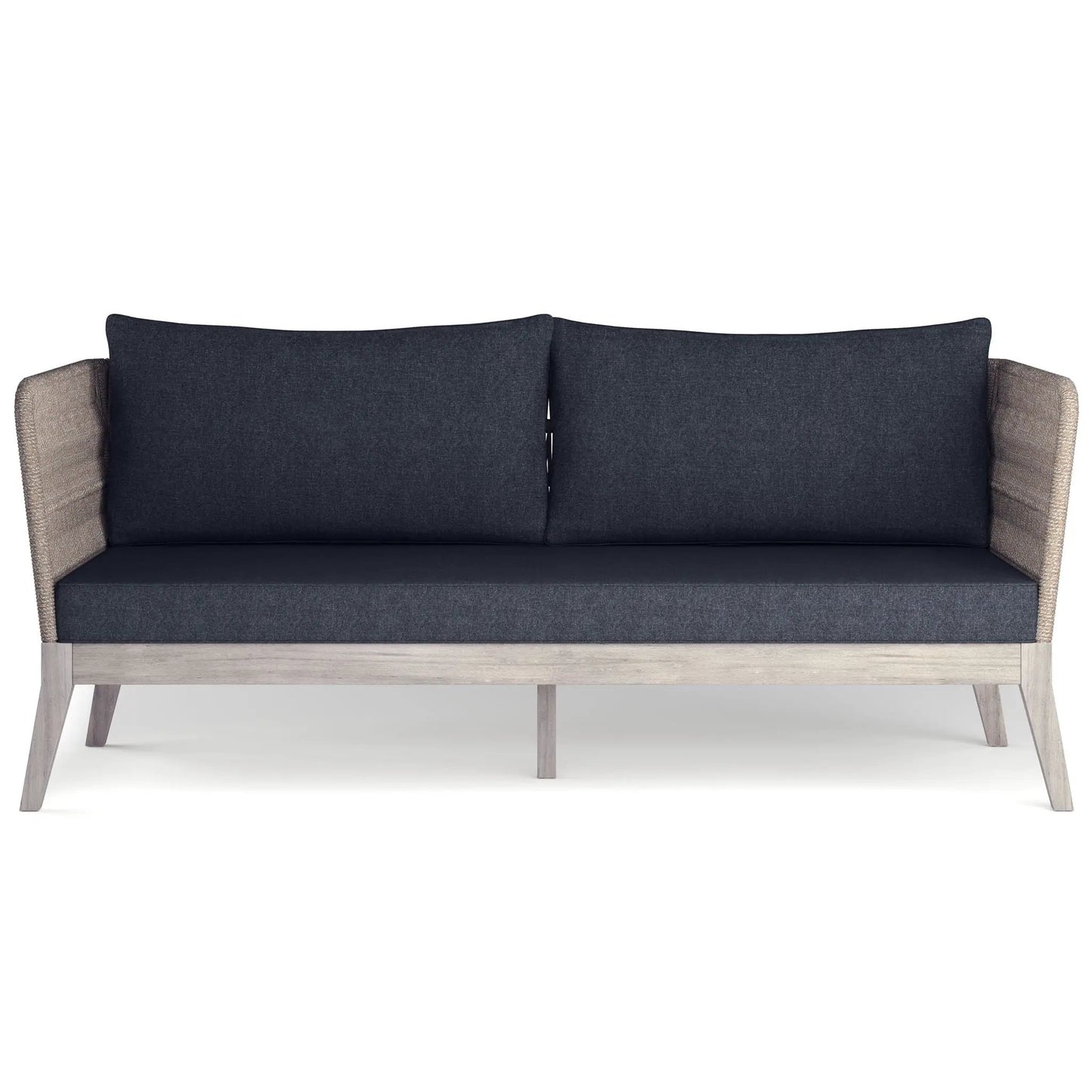 Santiago outdoor sofa slate gray with wicker arms and wood base on Tampa Home & Garden Store
