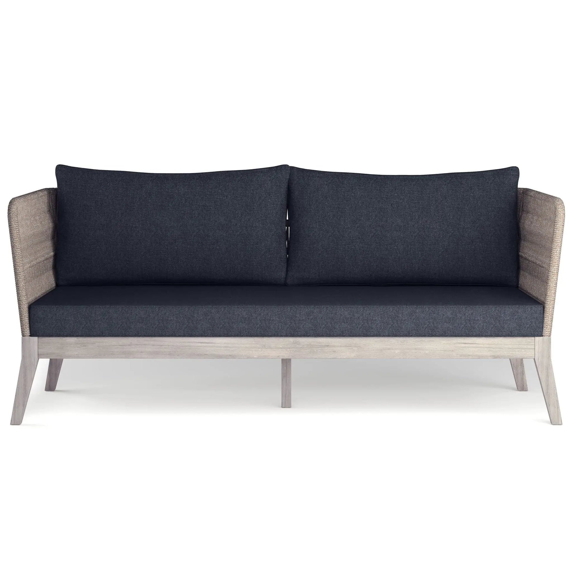 Santiago outdoor sofa slate gray with wicker arms and wood base on Tampa Home & Garden Store