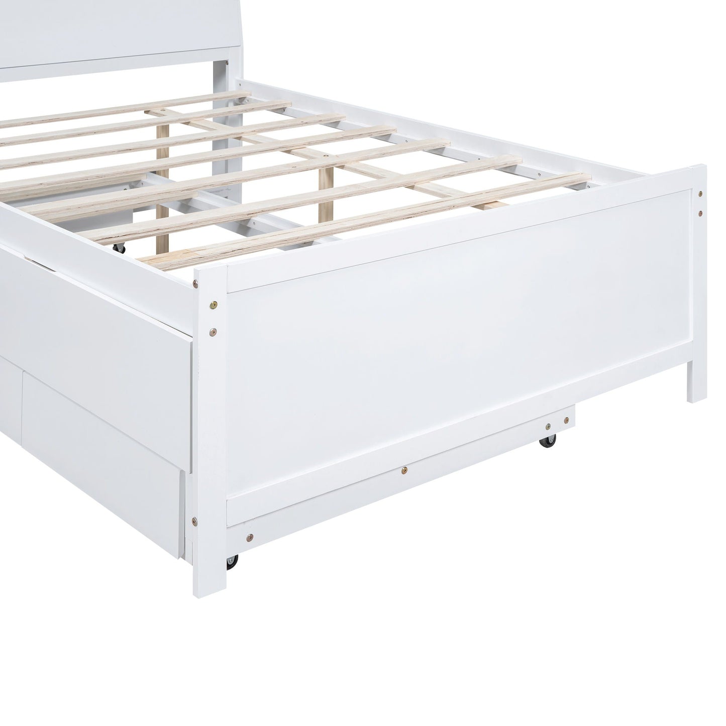 White full-size platform bed with slatted base and built-in storage drawers on Tampa Home & Garden Store