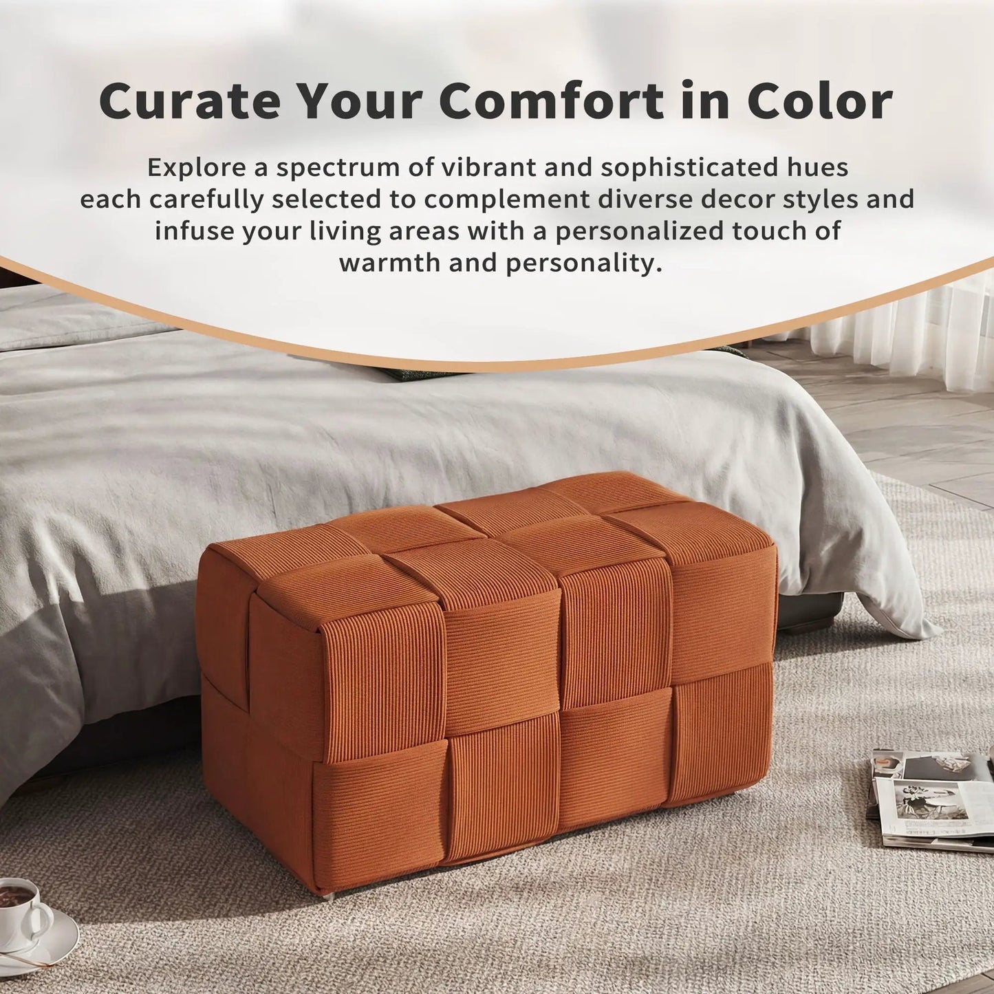 Modern Ottoman Foot Rest with Woven Design
