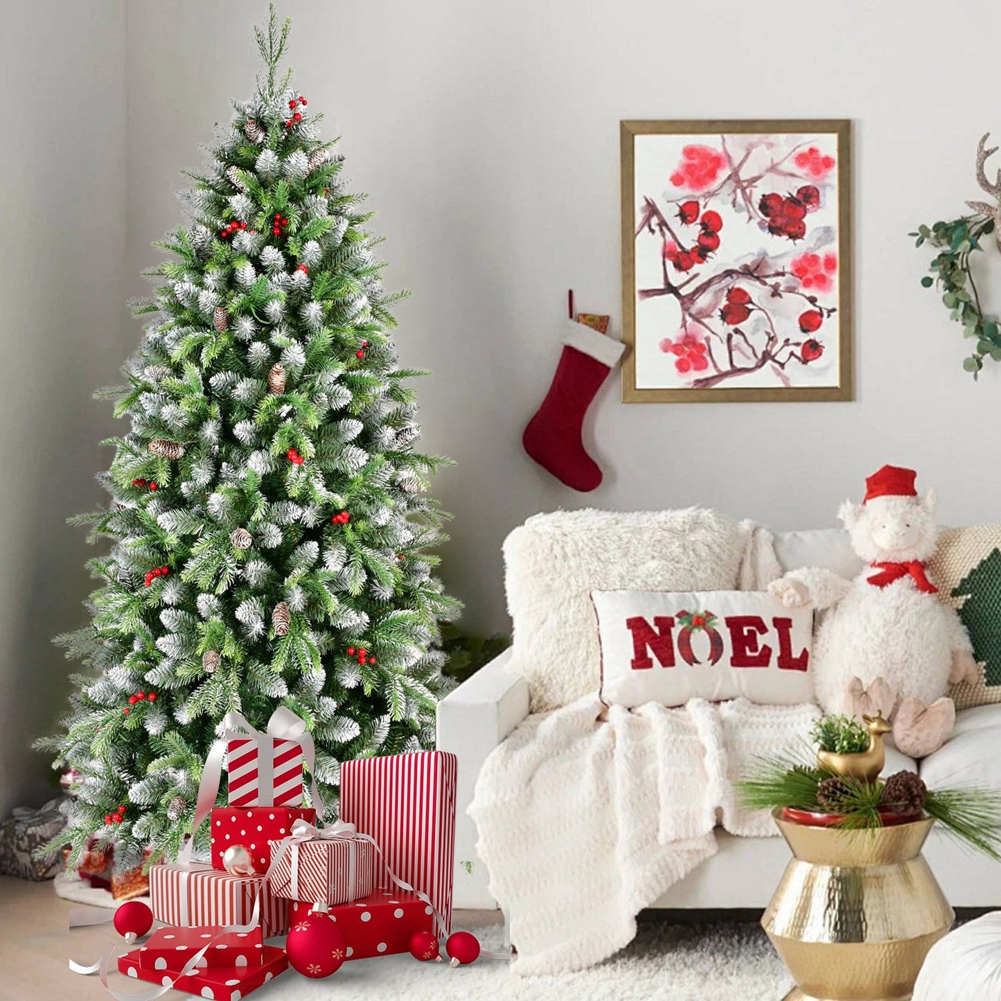 6ft pre-lit artificial Christmas tree 380 warm white LEDs branches red berries HouseOfZazla on Tampa Home & Garden Store