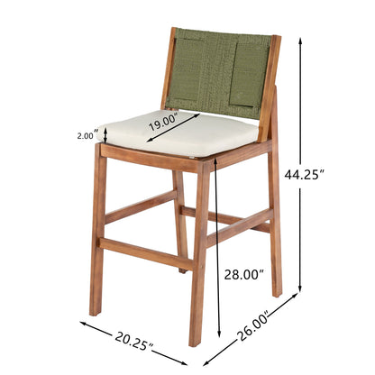 4-piece Arly green outdoor bar stool set with wood frame and woven back by HouseOfZazla on Tampa Home & Garden Store