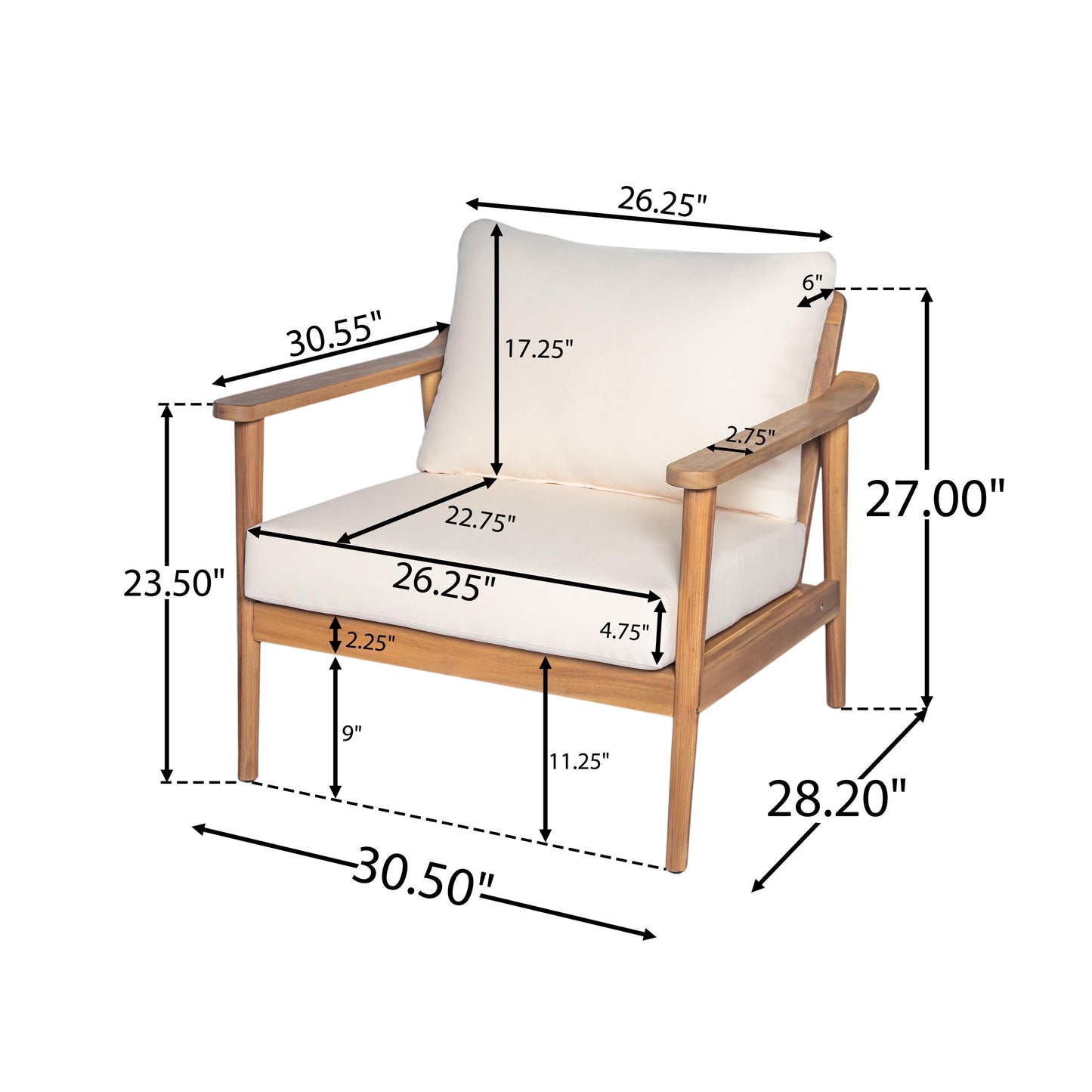 Solid Wood and Mid Century Outdoor Lounge Chair