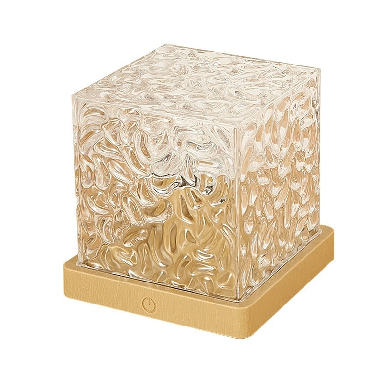 LED water ripple ambient night light cube on gold base with USB power and hidden button on Tampa Home & Garden Store