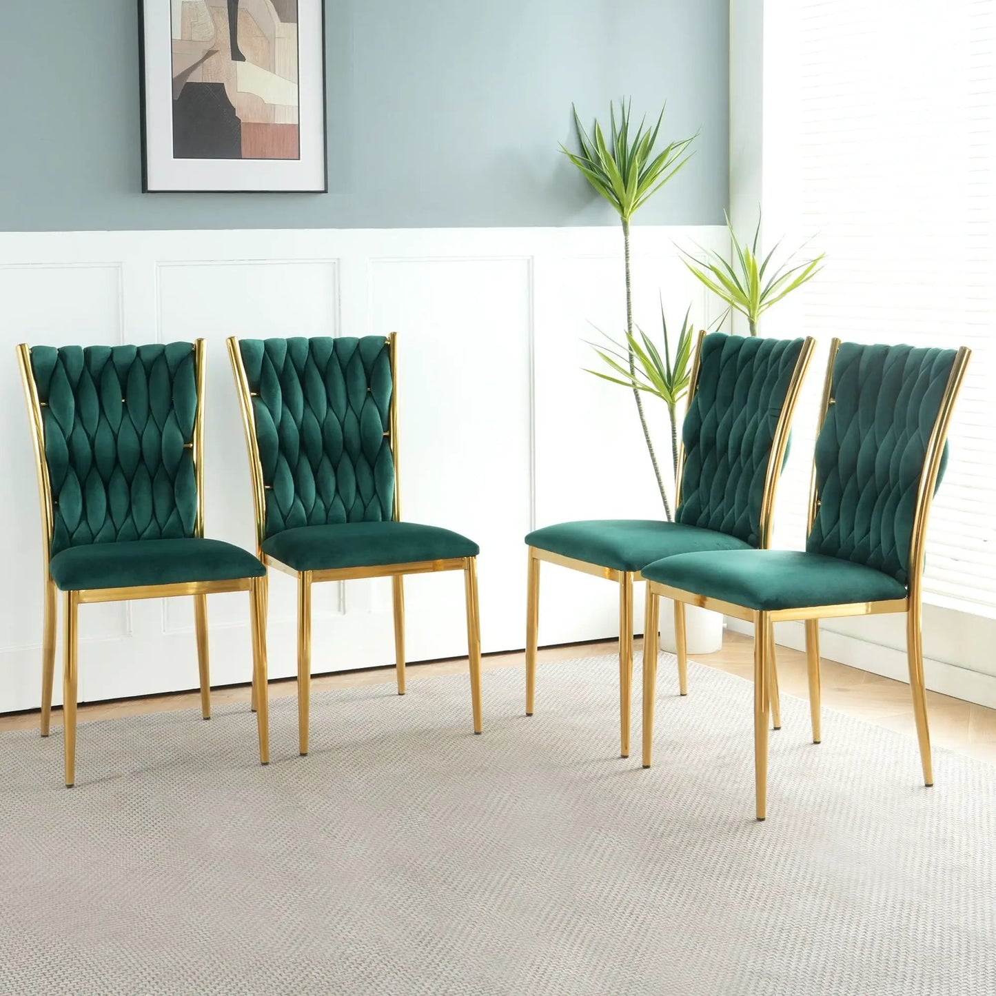 Modern dining chair set in emerald velvet with gold legs and tufted back Unique Piece Furniture on Tampa Home & Garden Store