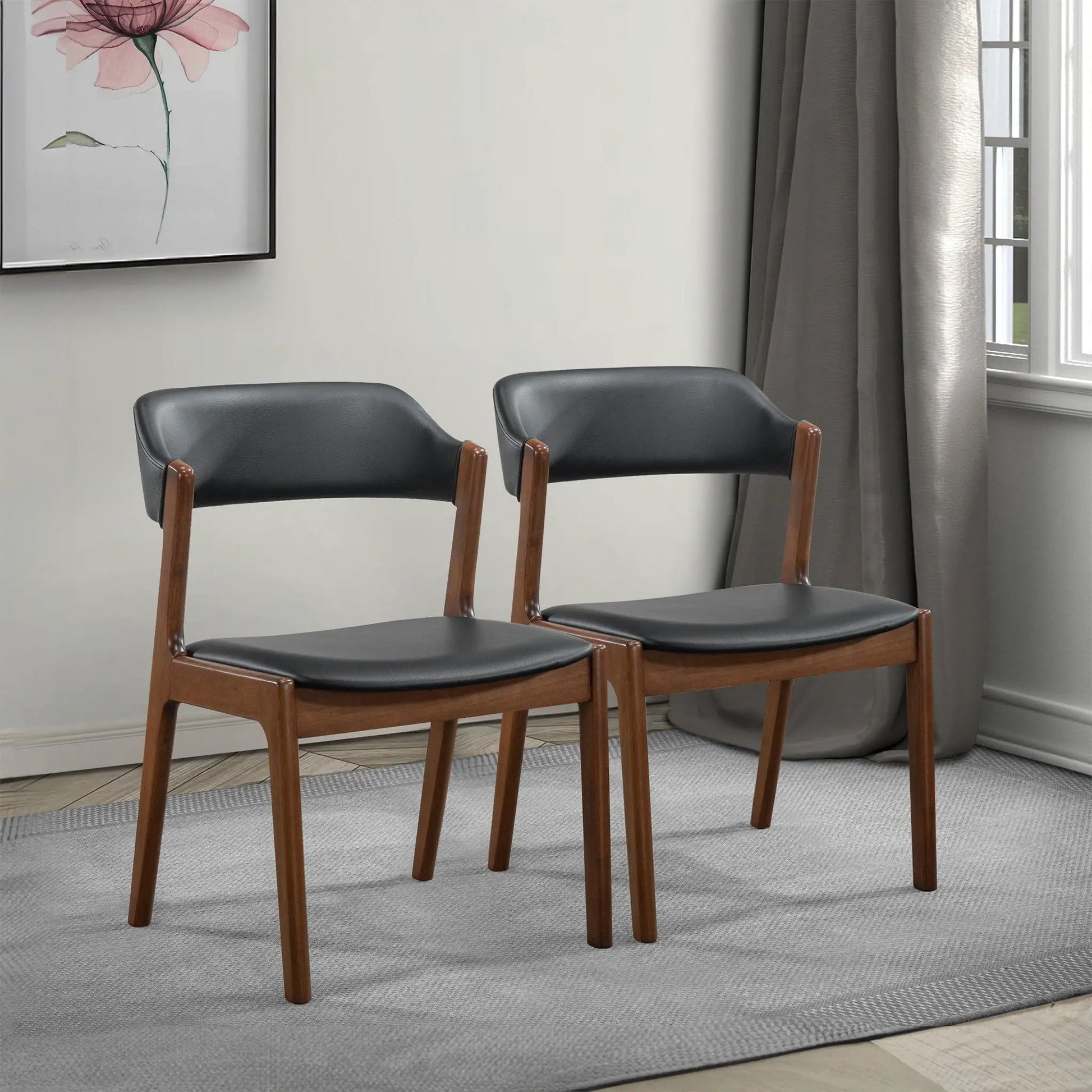 Enzo dining chair set (2) with black upholstery and brown wood legs Unique Piece Furniture on Tampa Home & Garden Store