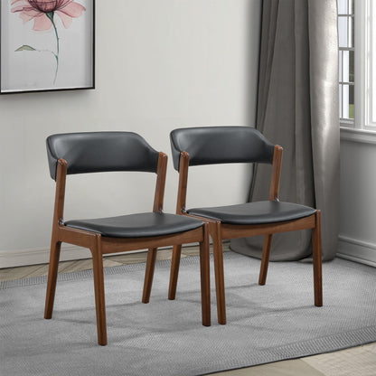 Enzo Dining Chair Set of 2, black vegan leather seats with wooden legs on Tampa Home & Garden Store