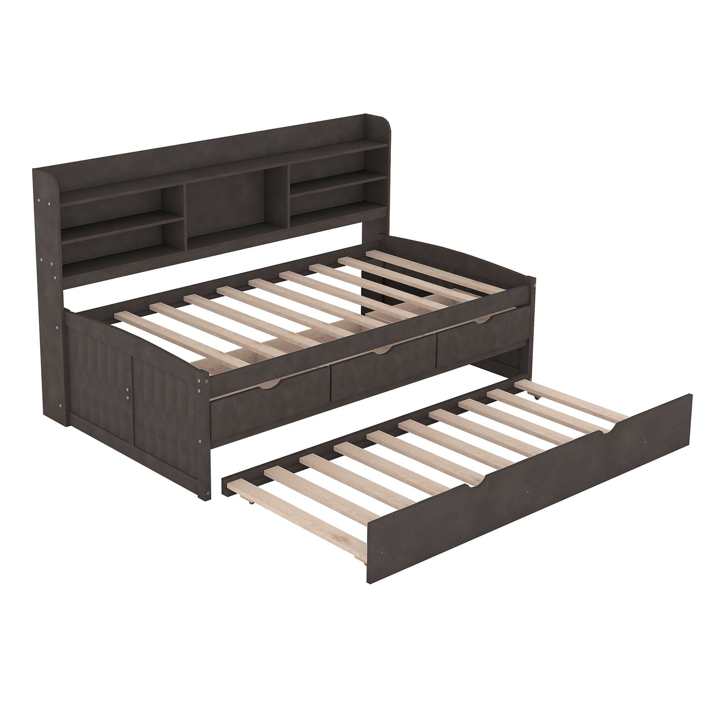 Captain Bed with shelves, 3 drawers, and trundle in espresso by HouseOfZazla on Tampa Home & Garden Store