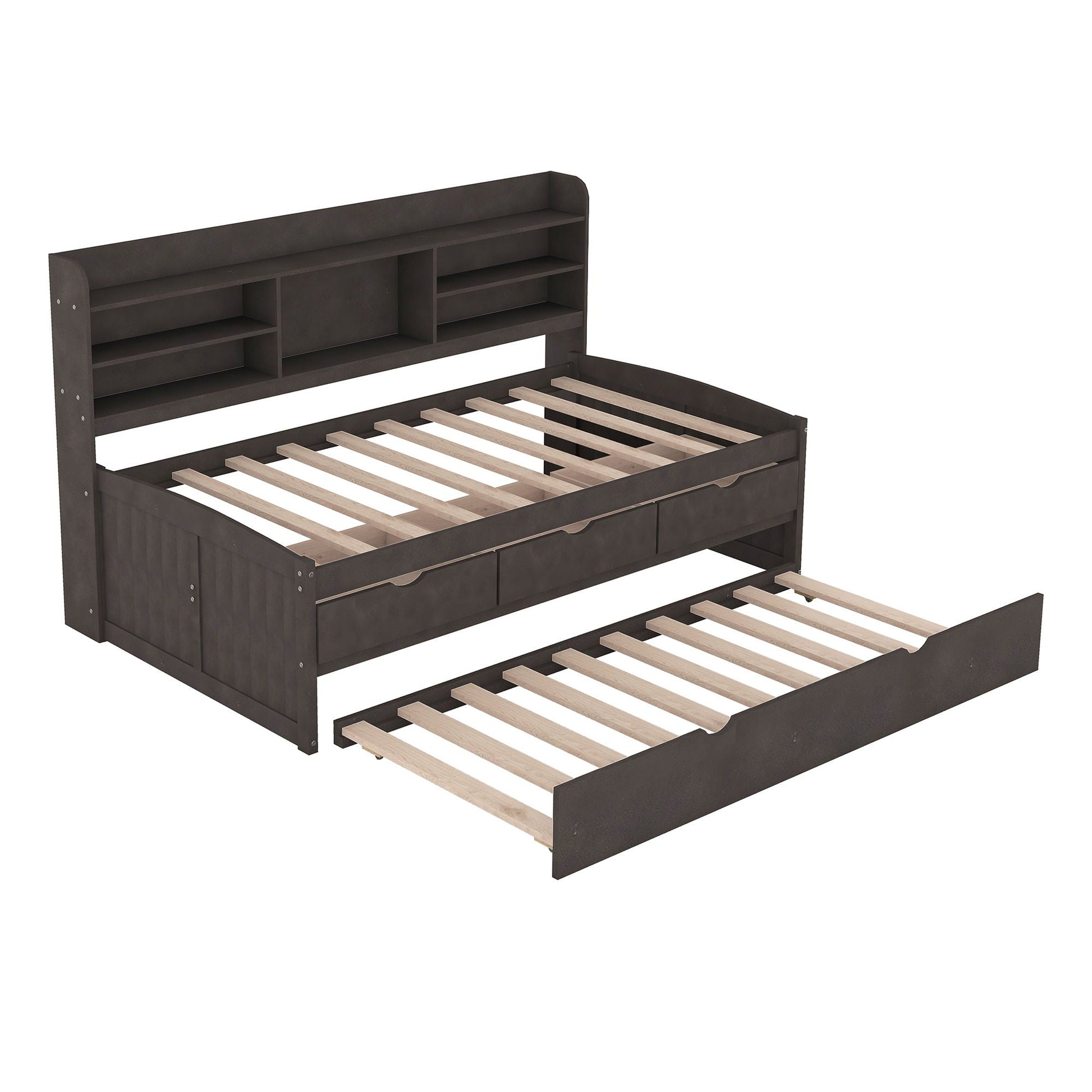 Captain Bed with shelves, 3 drawers, and trundle in espresso by HouseOfZazla on Tampa Home & Garden Store
